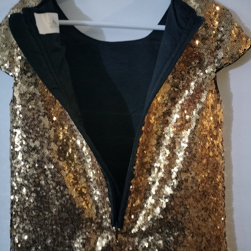 Girls Disney Minnie Mouse Gold Sequin Shift Dress - Picture 5 of 16